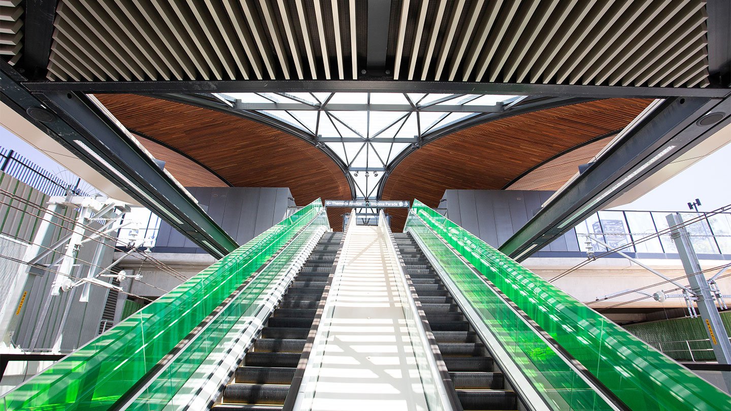 Sydney Metro Northwest station escalators and concourse