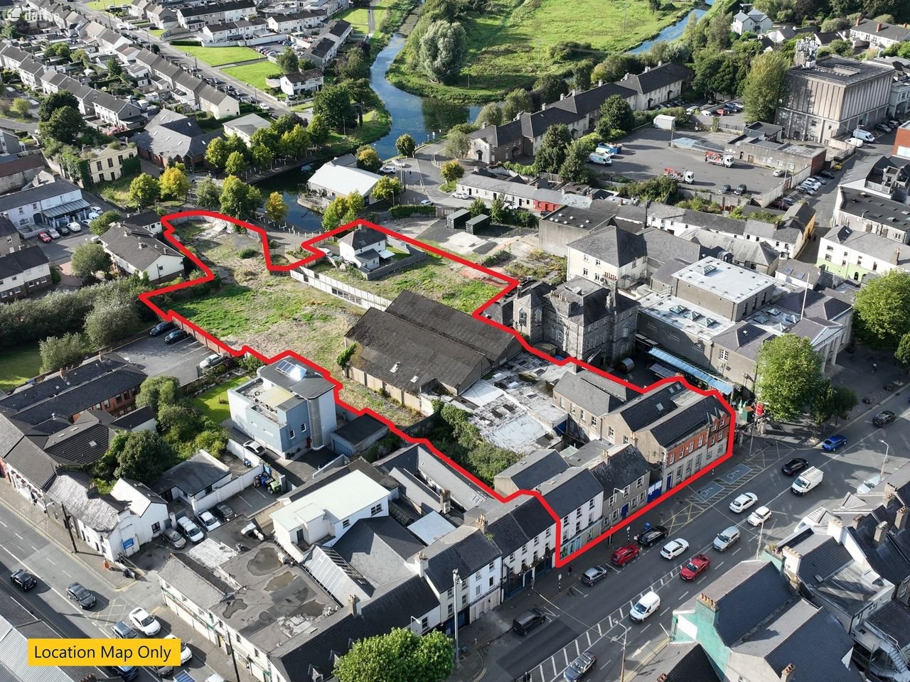 Later aerial view of Gogarty’s and adjoining South Main Street properties in Naas