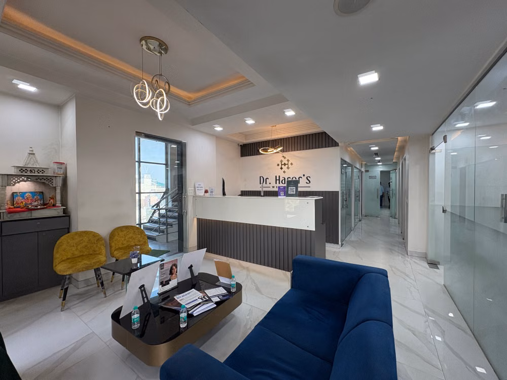 Representative image: Elegant clinic reception area with sleek design and modern furnishings, located in New Delhi