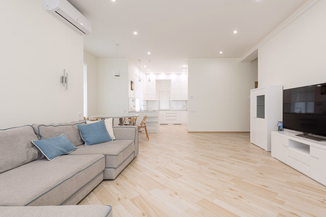 Representative image: Modern apartment with spacious lounge with television and clean new laminate under bright luminous lights