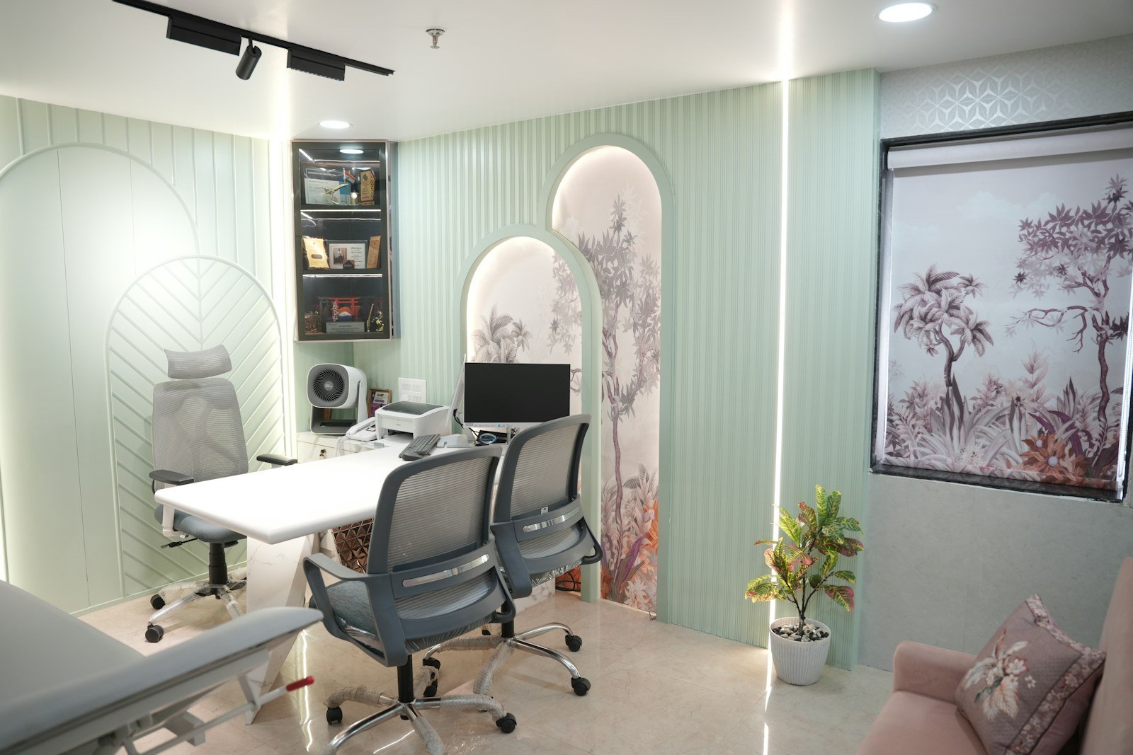 Representative image: Modern office with desk, chairs, and computer